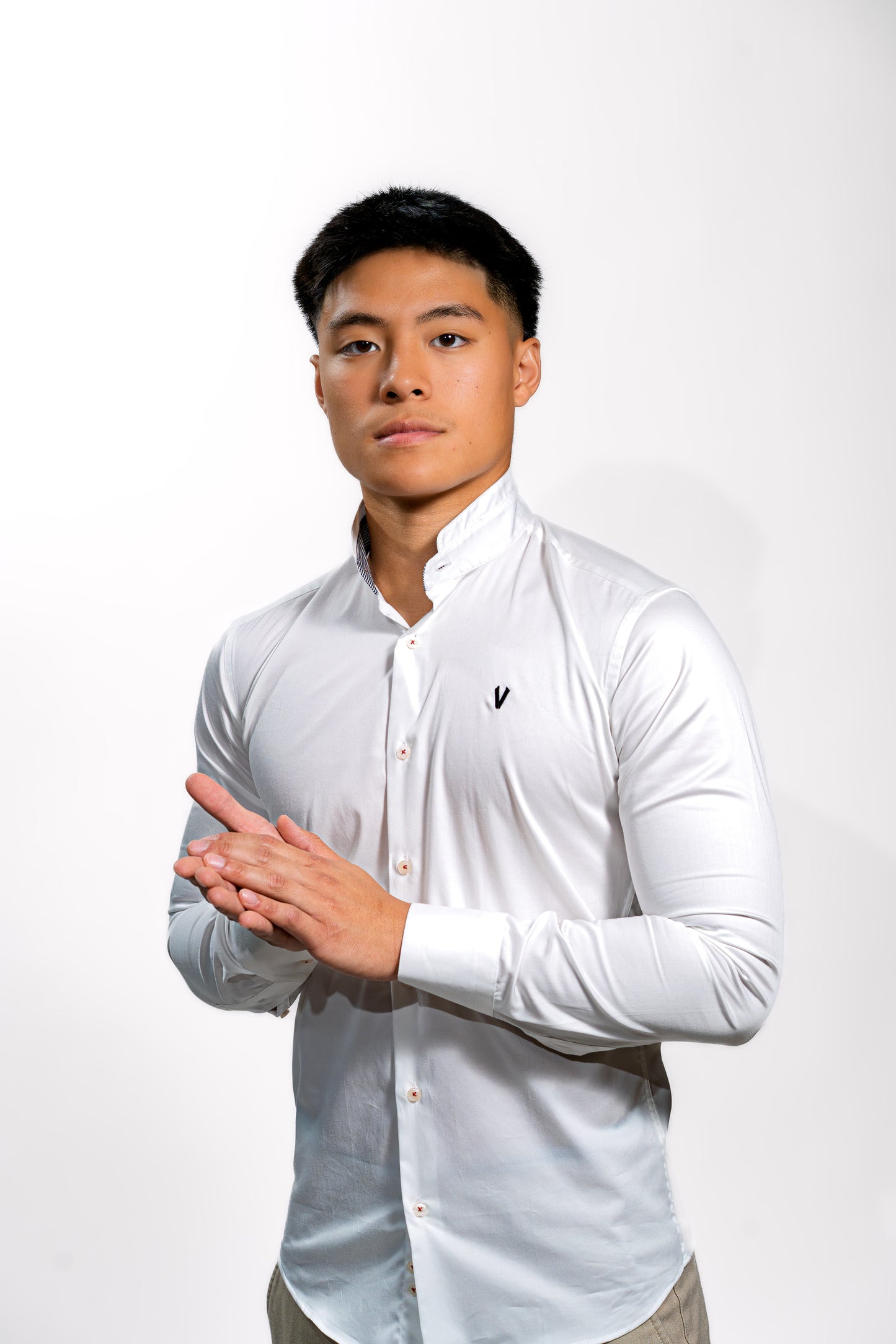 Men’s White Mandarin Collar Formal Shirt