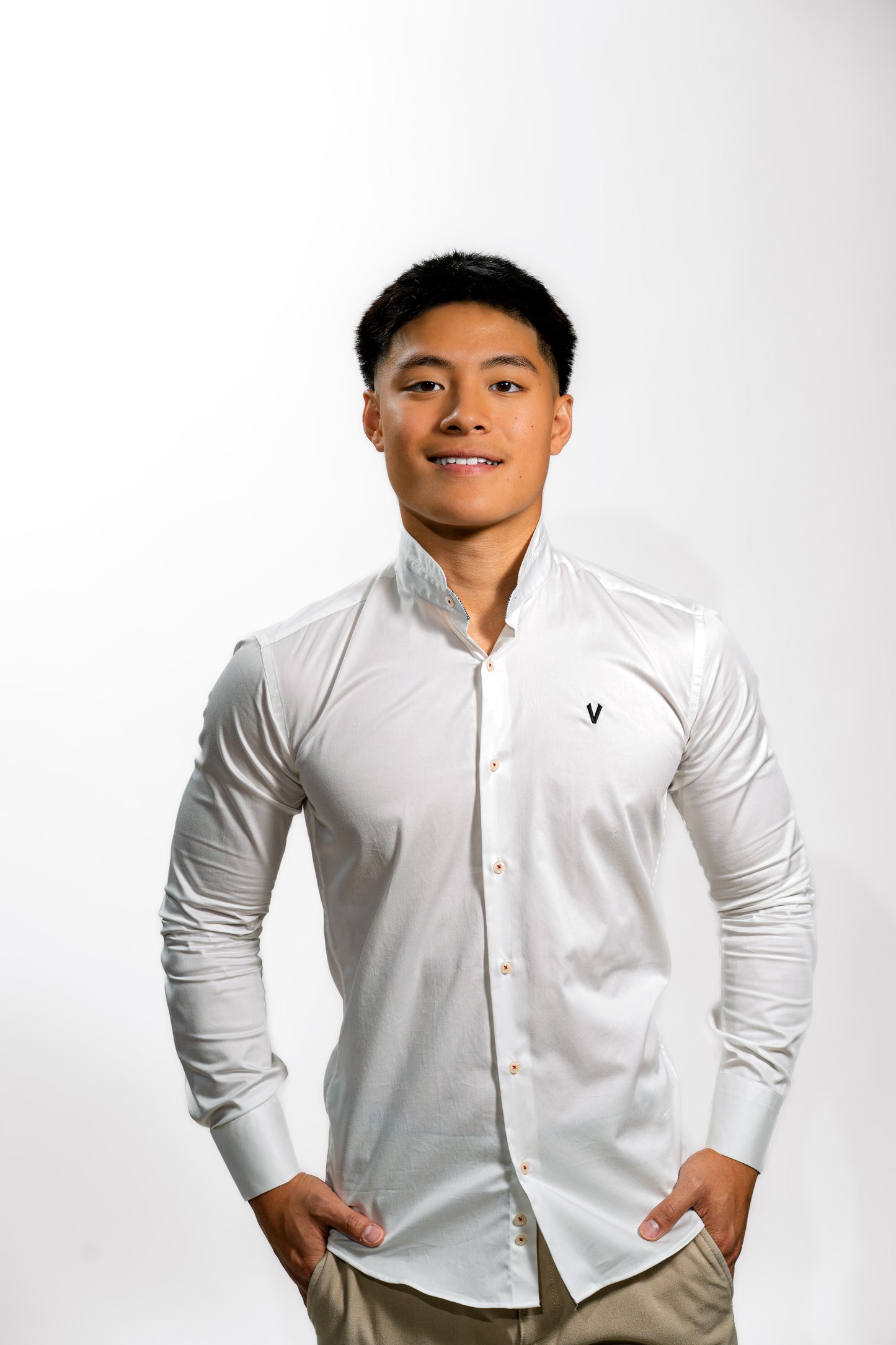 Men’s White Mandarin Collar Formal Shirt