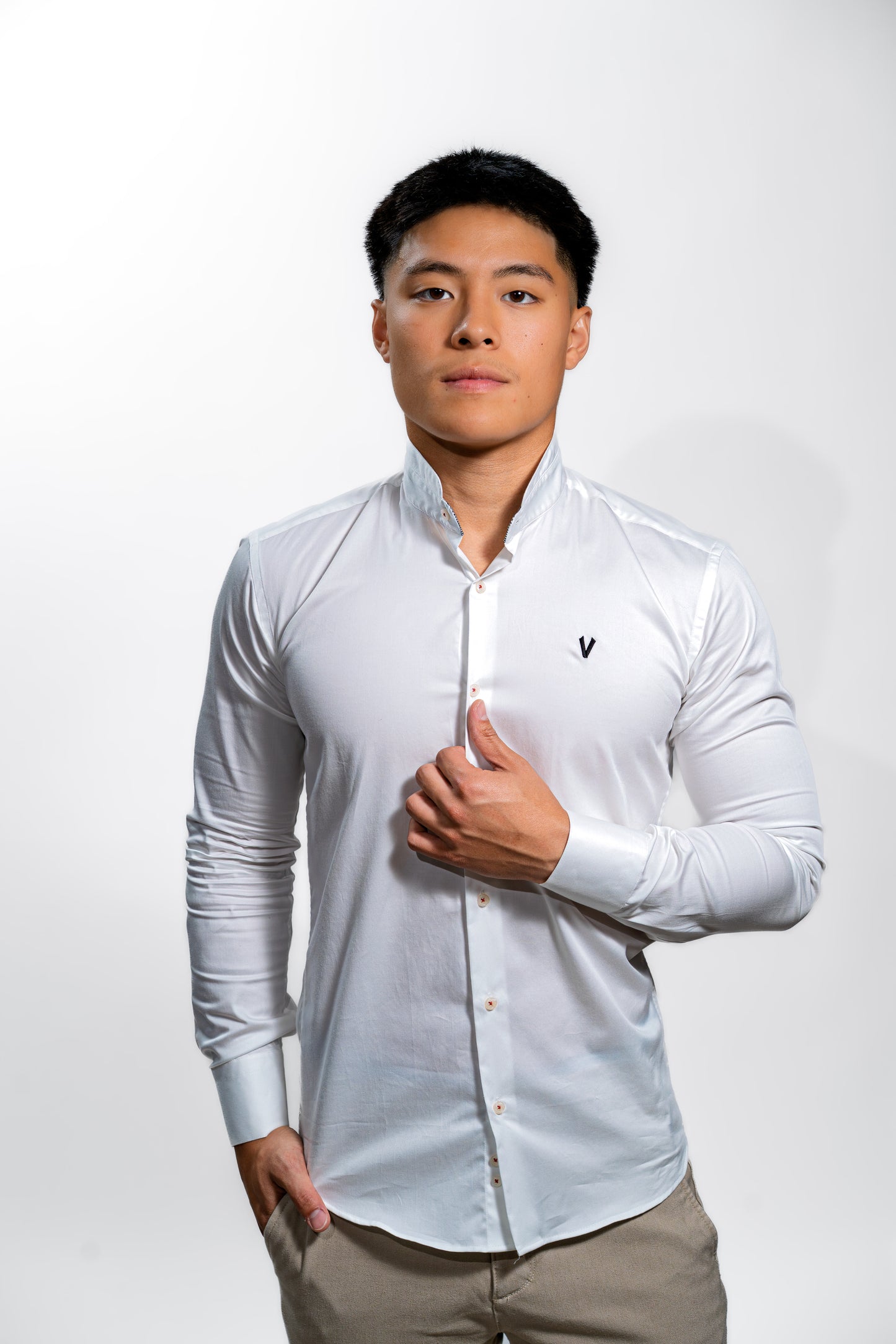 Men’s White Mandarin Collar Formal Shirt