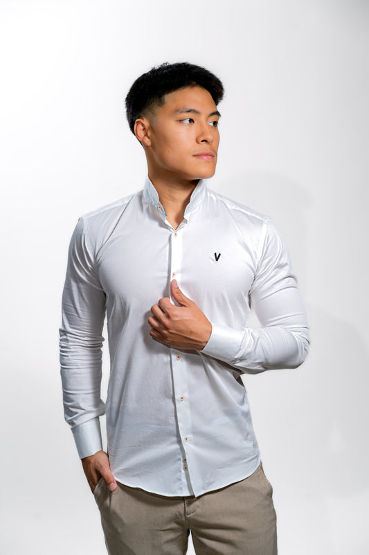 Men’s White Mandarin Collar Formal Shirt