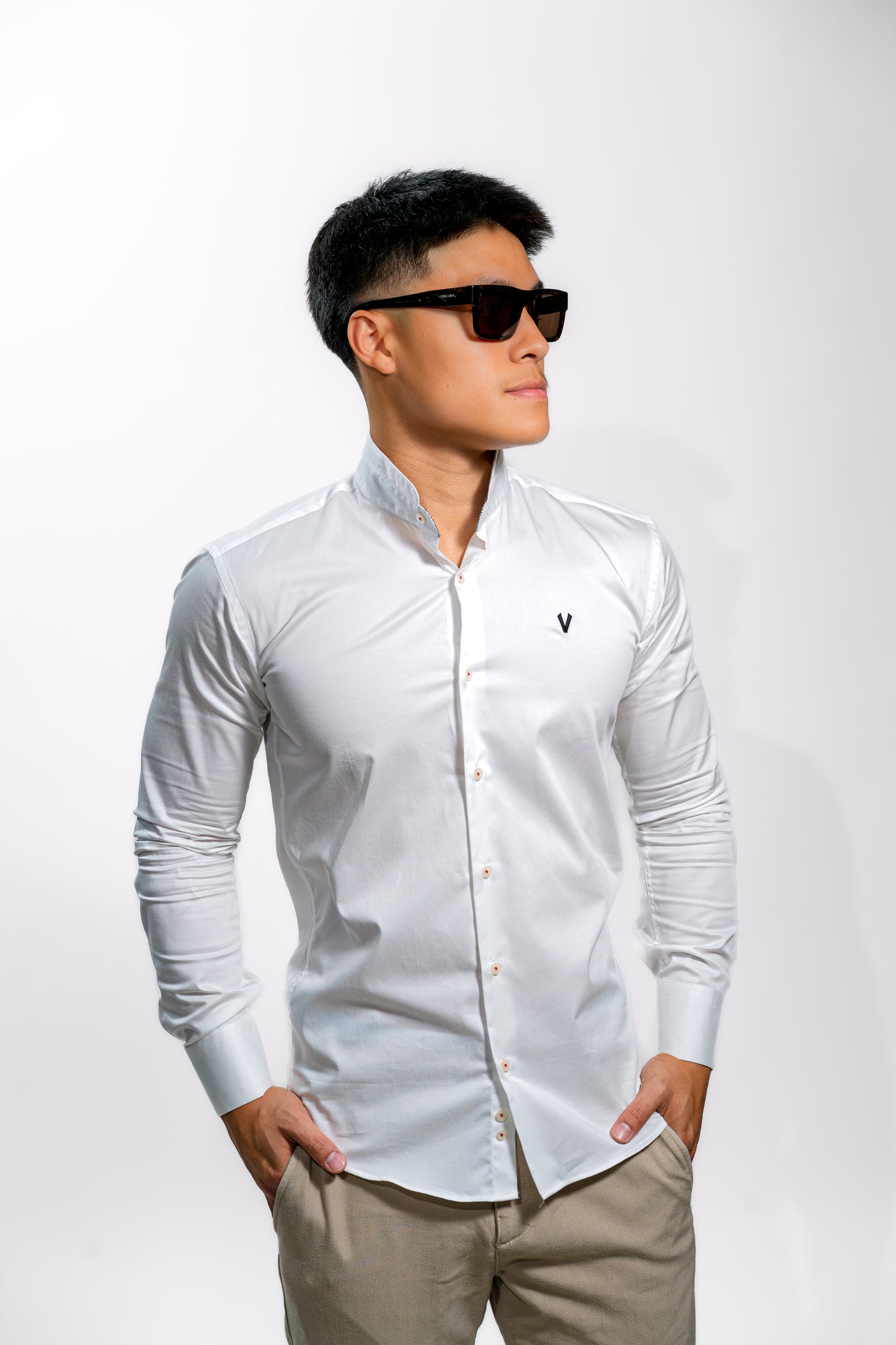 Men’s White Mandarin Collar Formal Shirt