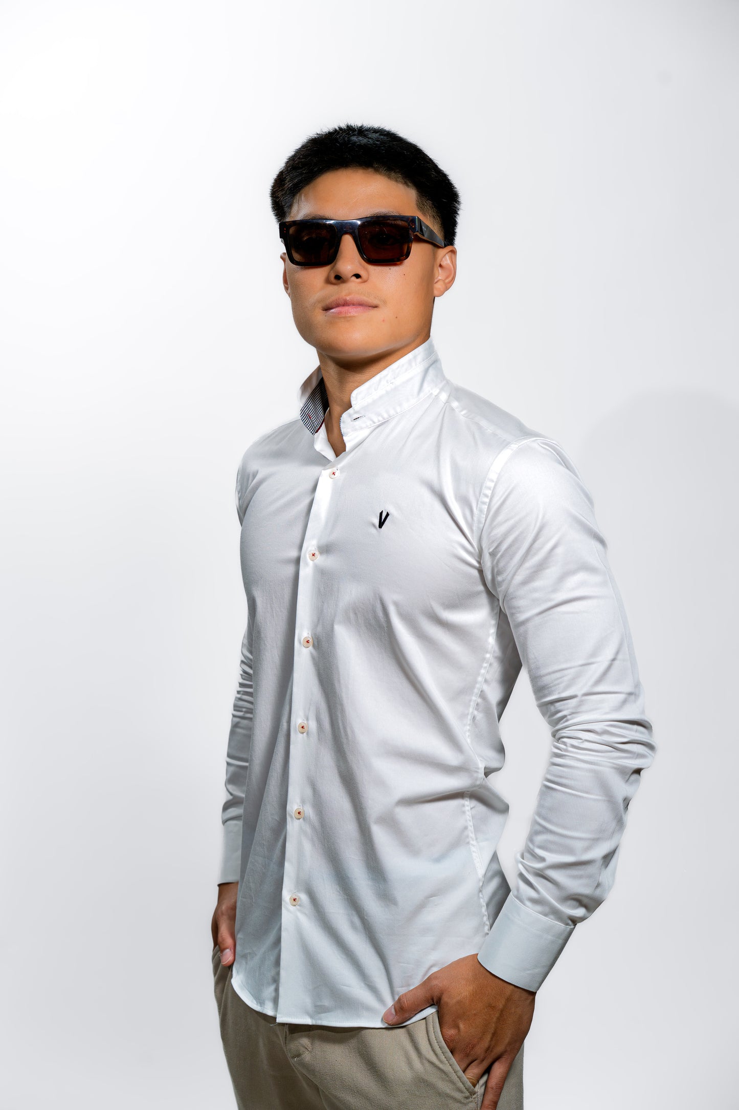 Men’s White Mandarin Collar Formal Shirt