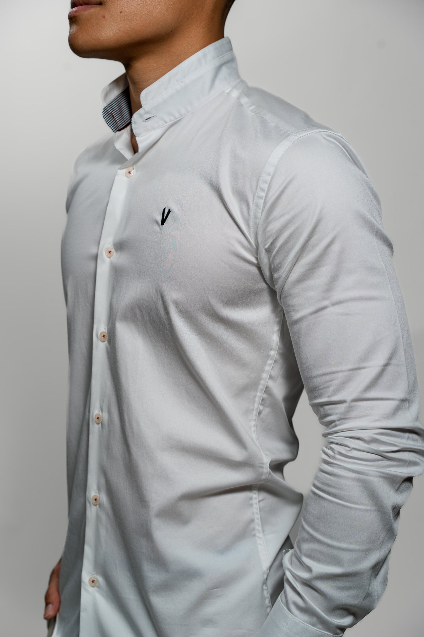 Men’s White Mandarin Collar Formal Shirt