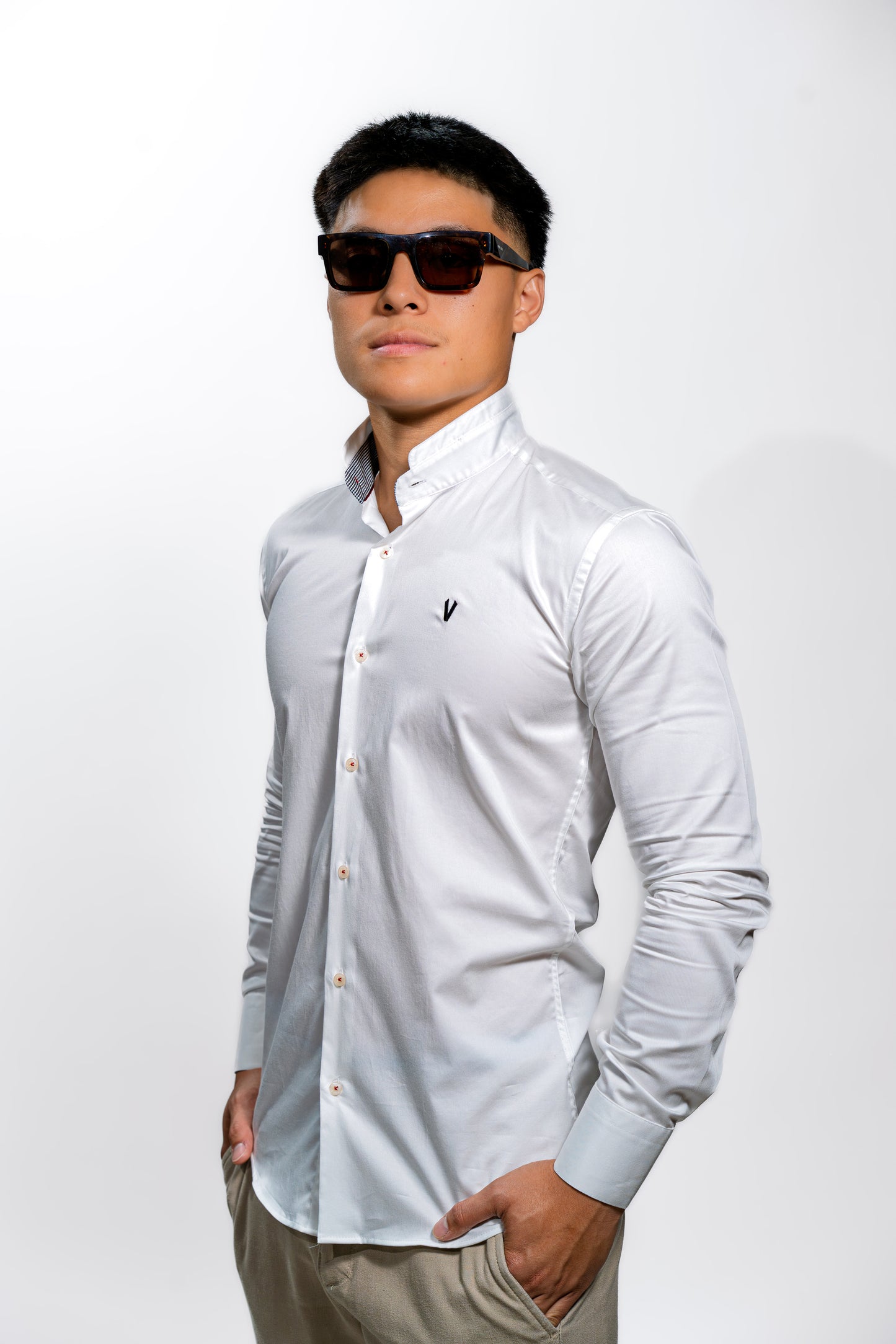 Men’s White Mandarin Collar Formal Shirt