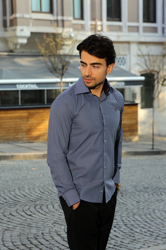 Grey checkered High Collar Dress Shirt img