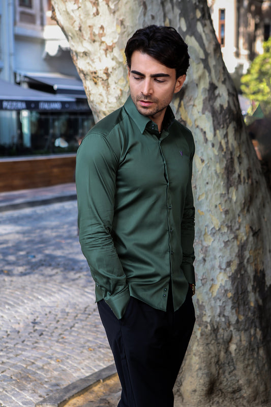 Iconic Green High Collar Dress Shirt2