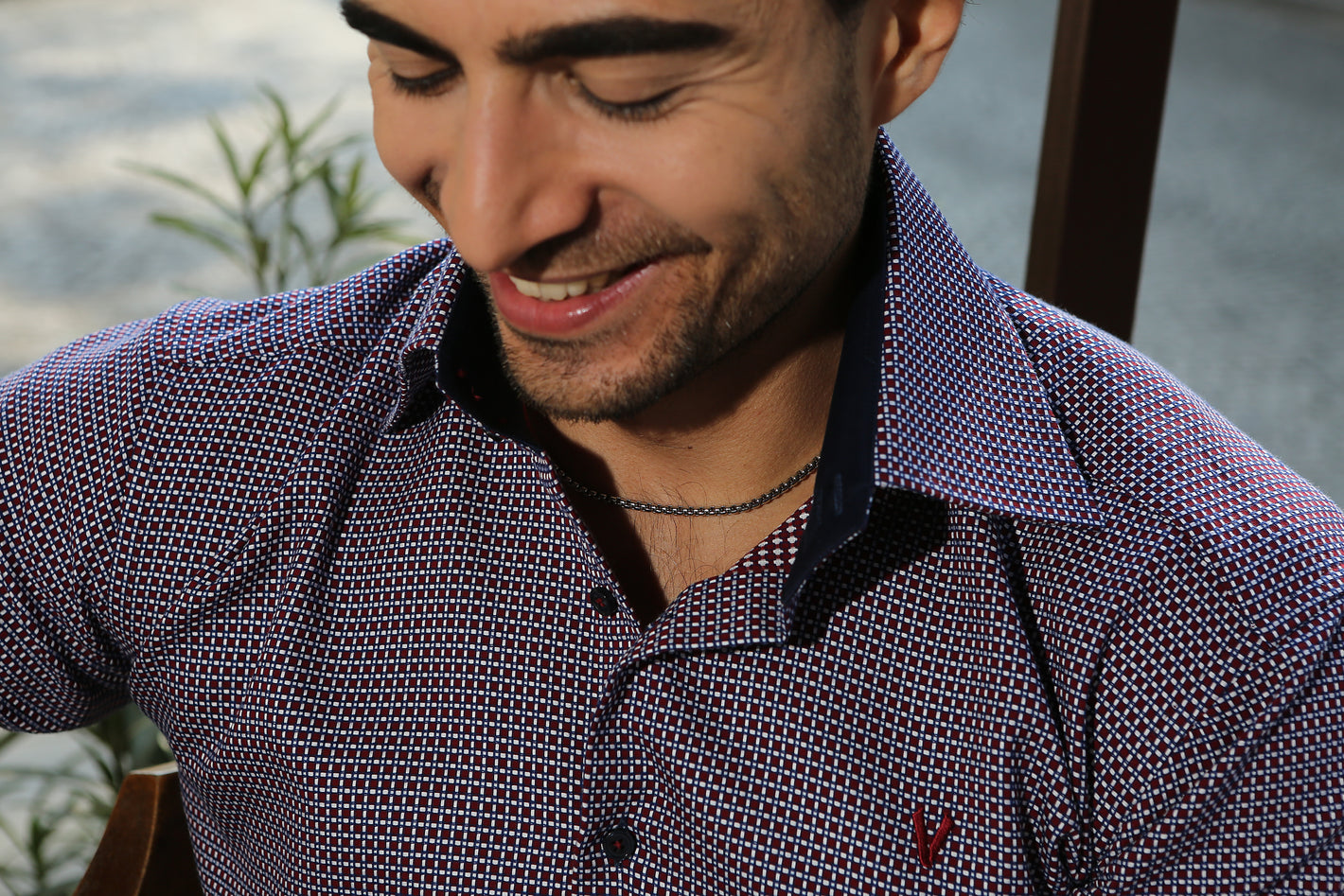 Majestic Blue Red Checkered High Collar Dress shirt4