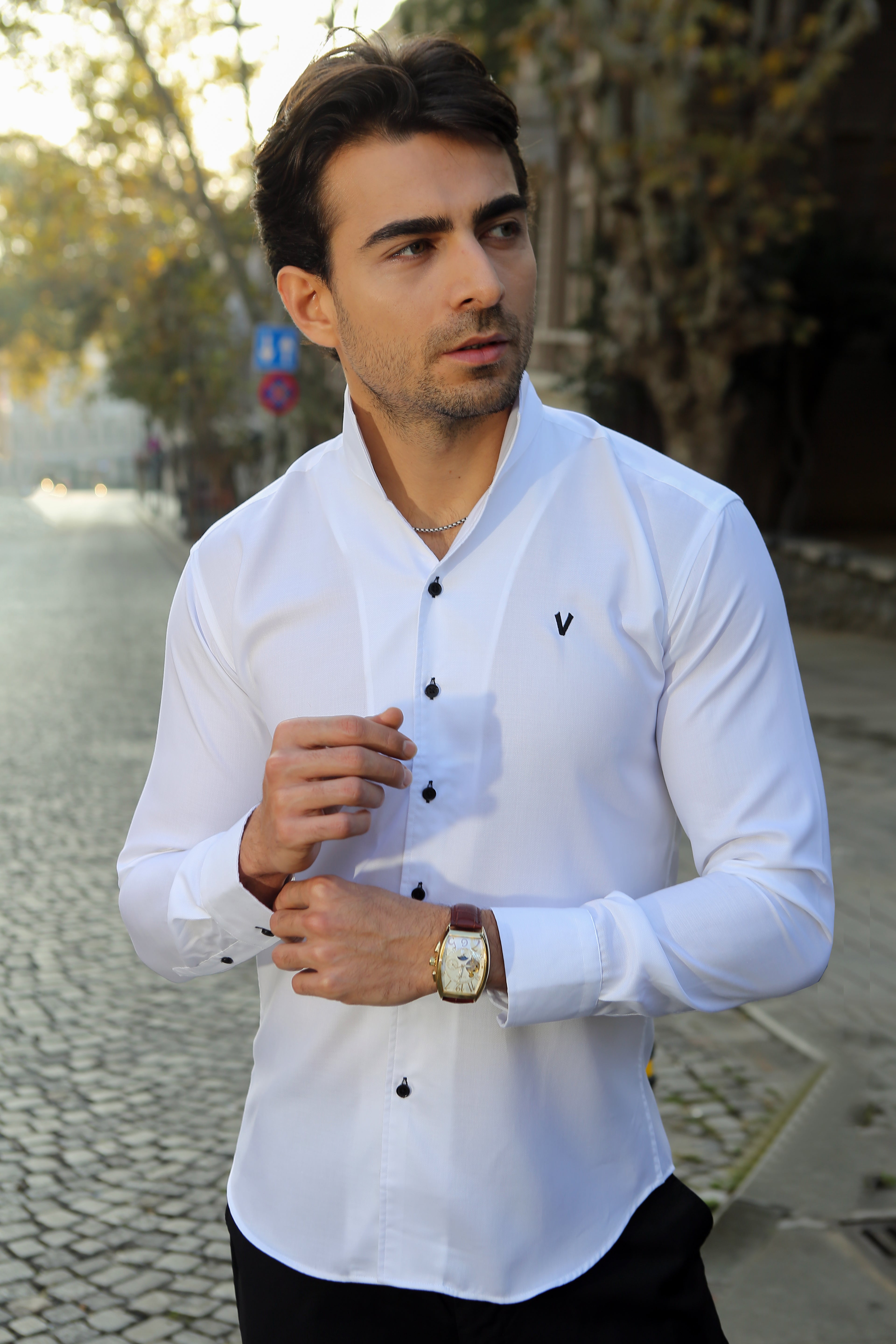 Valnti Signature White Fly Collar Shirt – Italian Elegance