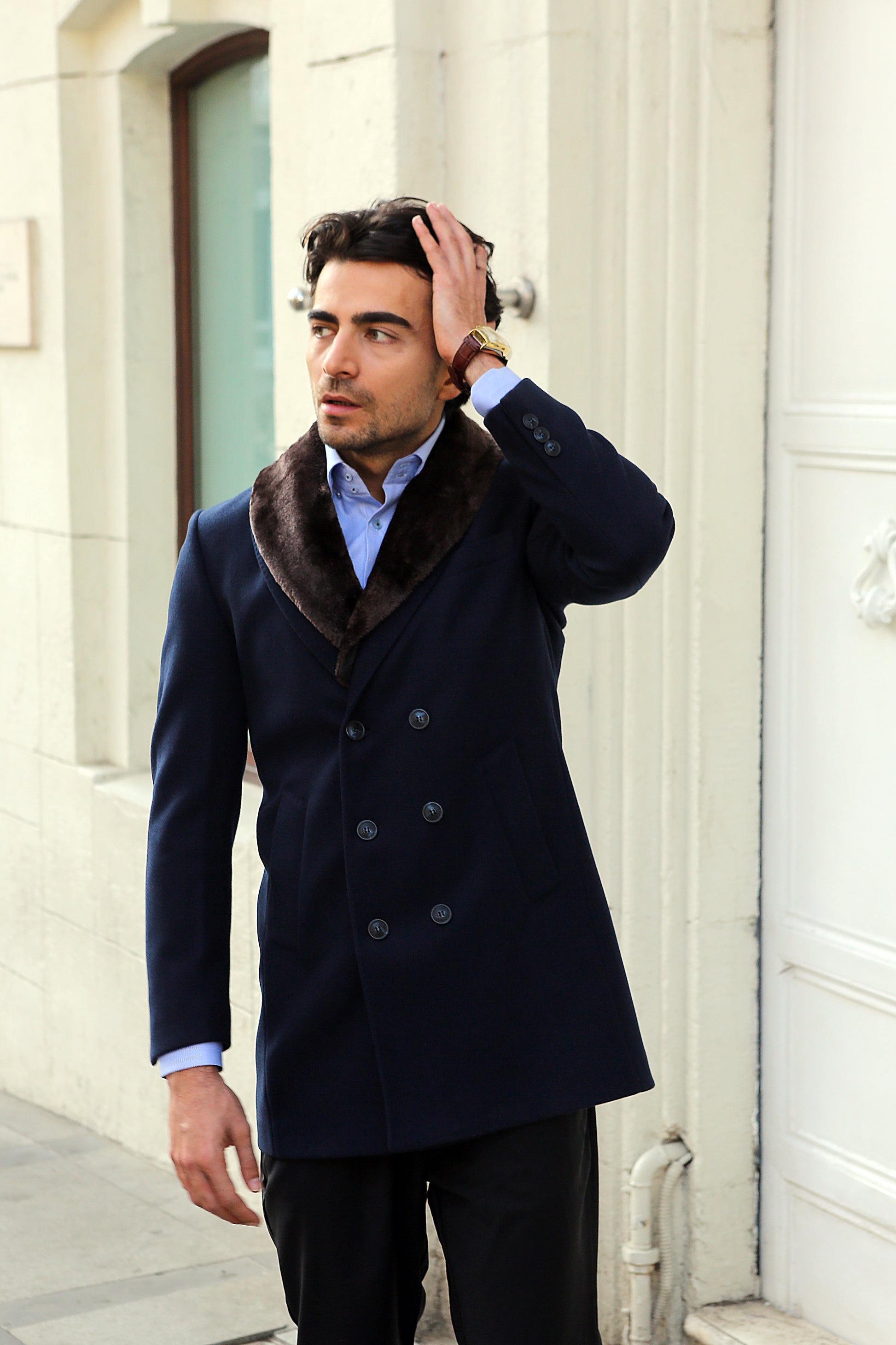 The Double-Breasted Navy Blue Overcoat2