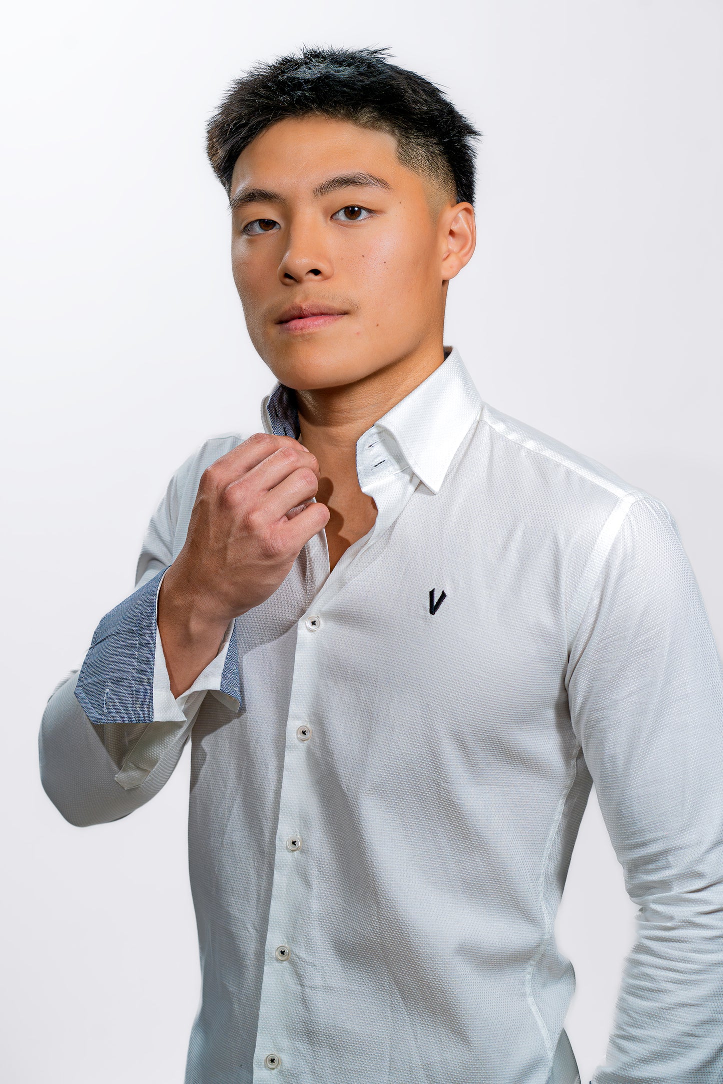 Valnti White Button-Up Shirt with Light Blue Cuffs