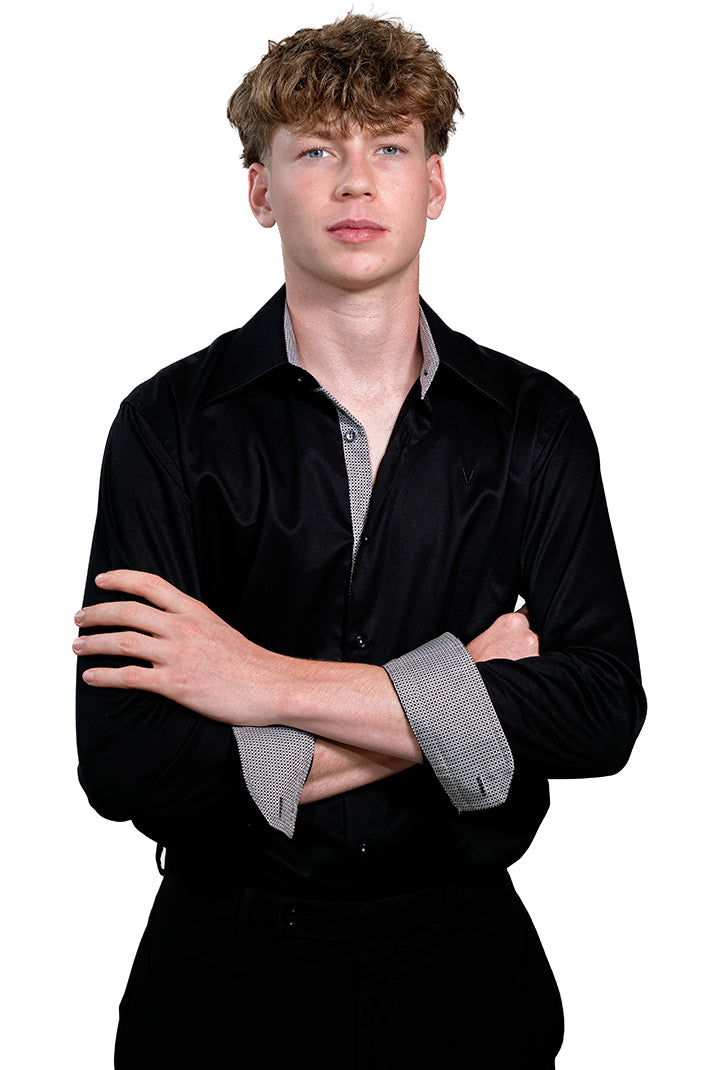 Valnti Black Dress Shirt with Patterned Inner Collar
