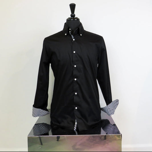 Valnti Black Shirt with White and Black Checkered Sleeves